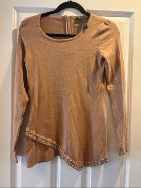 INC International Concepts Copper-Tone Studded Asymmetrical Long Sleeve Top